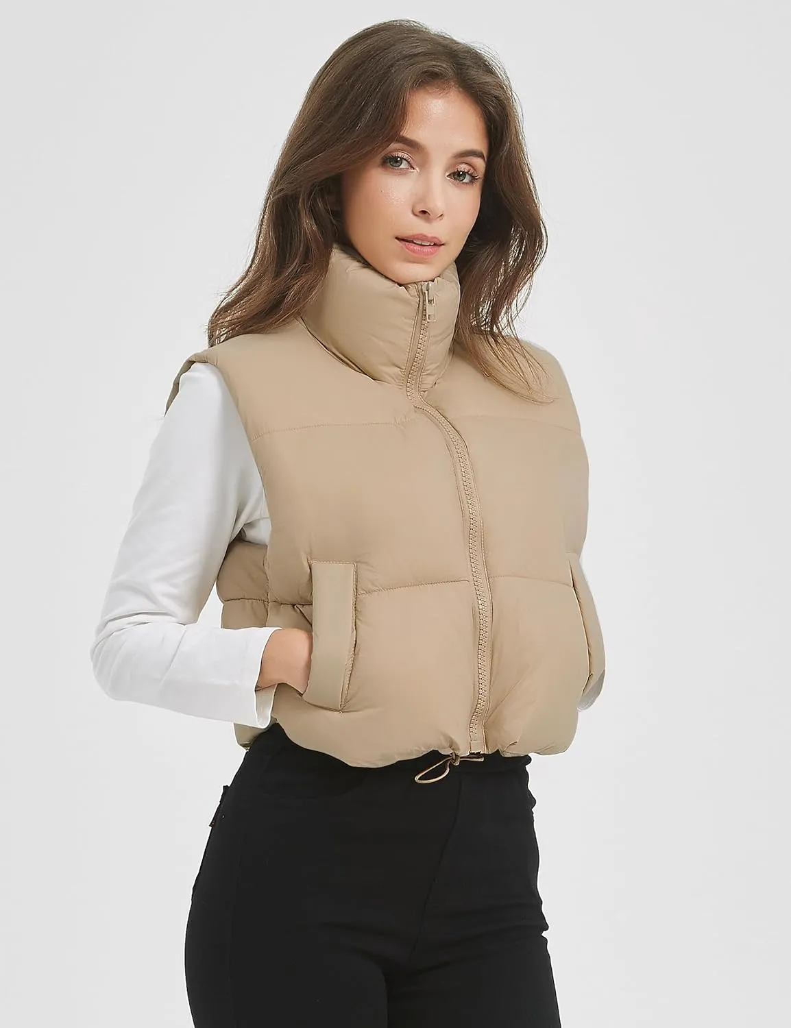 Kissonic Womens Winter Cropped Puffer Vest Sleeveless Padded Lightweight Puffy Vest with Pockets