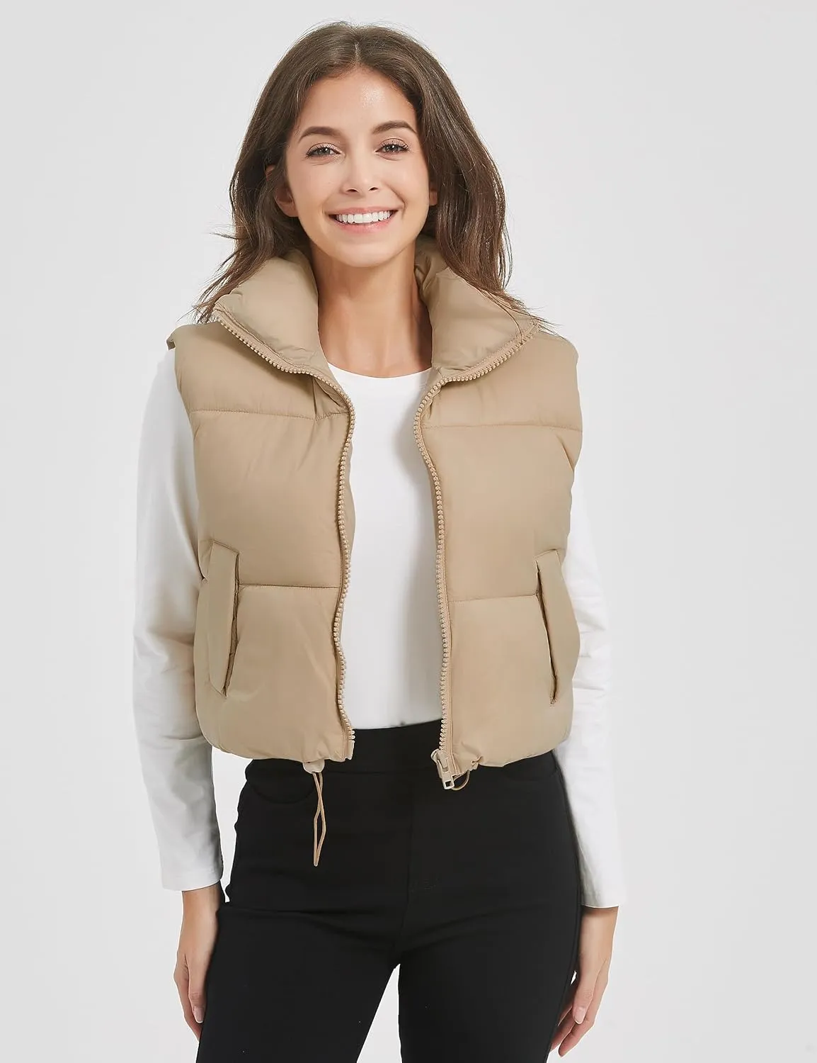 Kissonic Womens Winter Cropped Puffer Vest Sleeveless Padded Lightweight Puffy Vest with Pockets