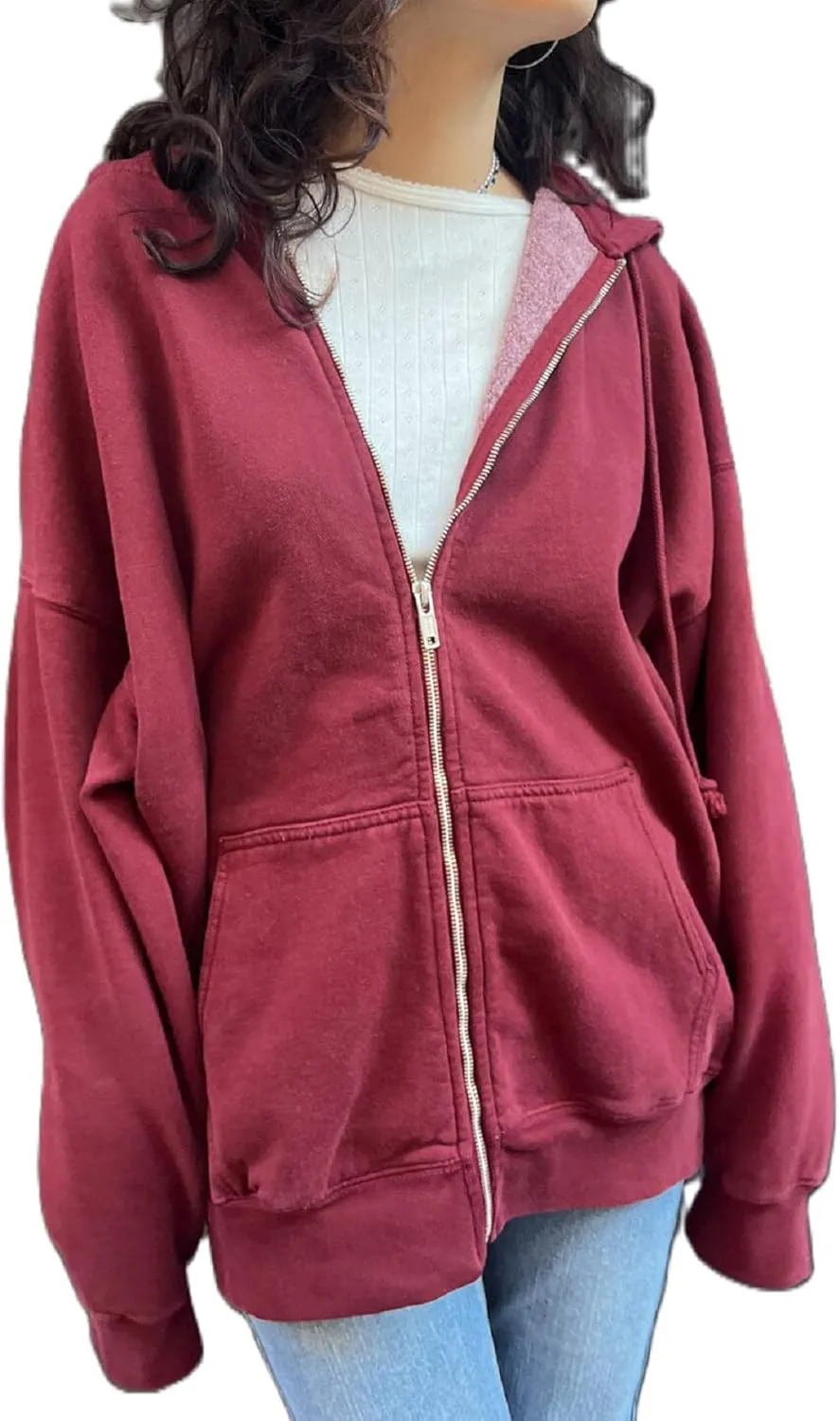 KMBANGI Women Y2k Oversized Zipper Hoodie with Pockets Loose Zip Up Sweatshirts Hooded Jacket Harajuku Trendy Streetwear