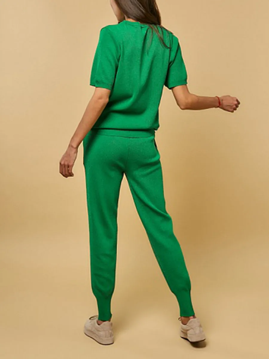 Knitted Casual Short Sleeve Loose Two-piece Suit