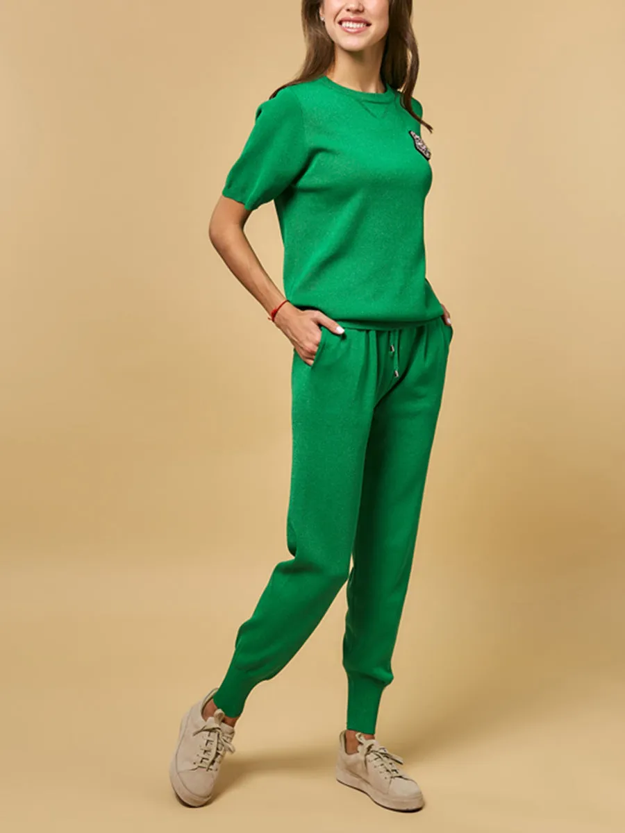 Knitted Casual Short Sleeve Loose Two-piece Suit