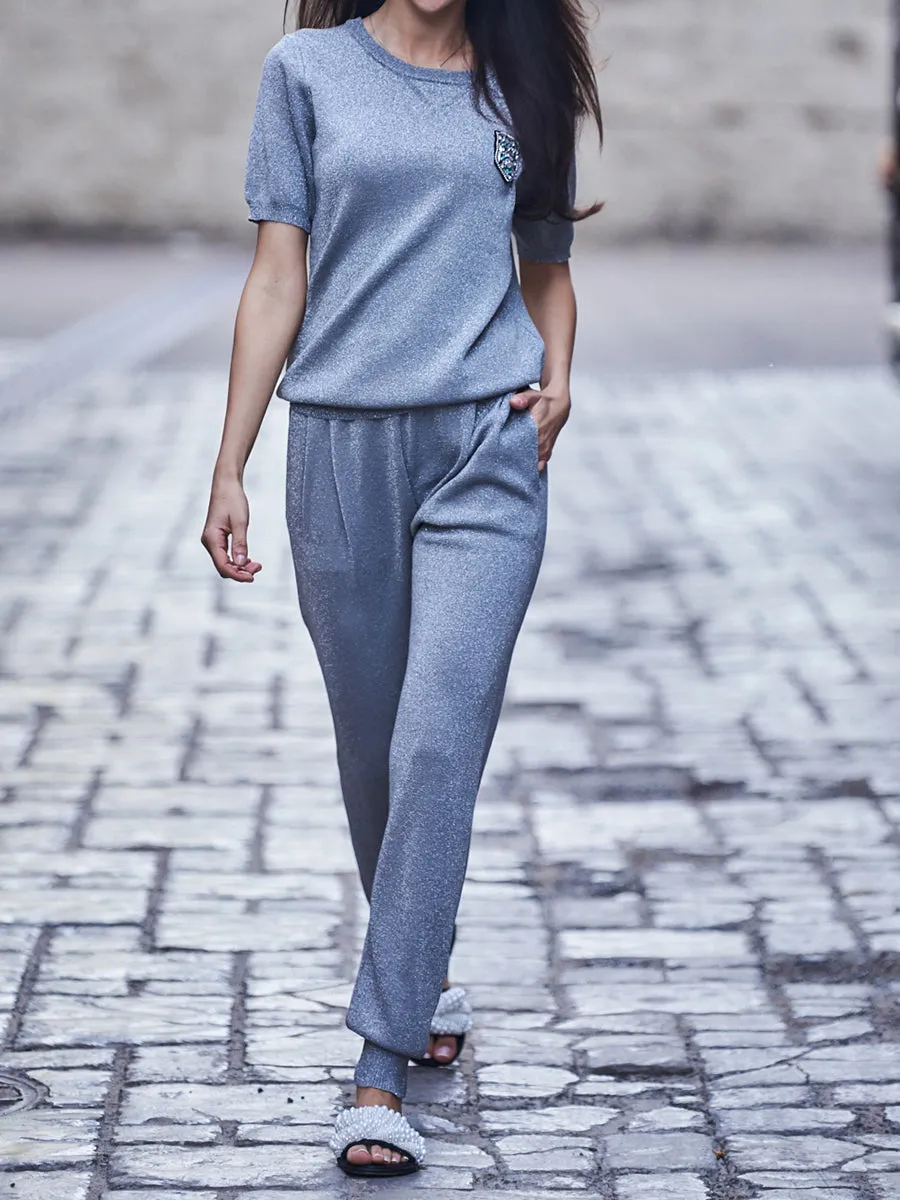 Knitted Casual Short Sleeve Loose Two-piece Suit