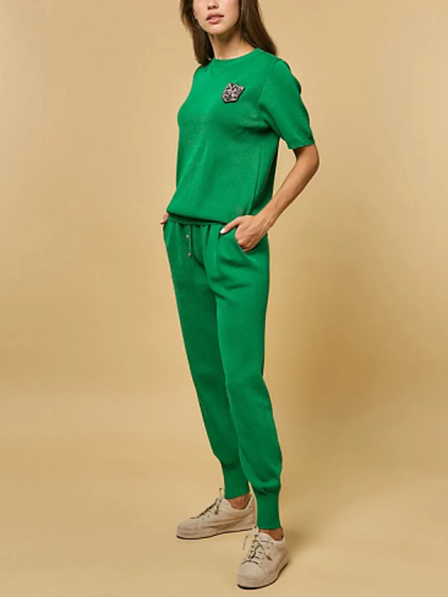 Knitted Casual Short Sleeve Loose Two-piece Suit
