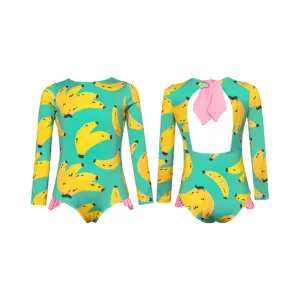 Knot Longsleeve Swimsuit - Banano Colombiano Verde by Pepita & Me