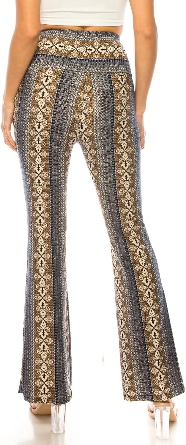 LA12ST High Waisted Yoga Flare Leggings for Women Tummy Control Printed Palazzo Pants Buttery Soft Bell Bottom Pants