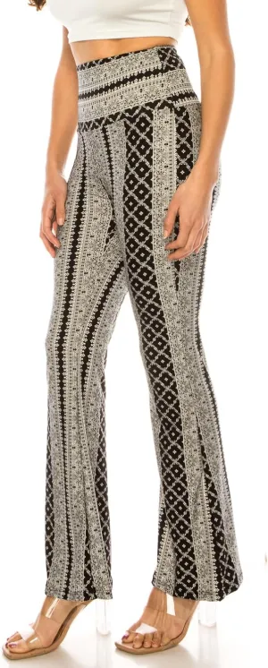 LA12ST High Waisted Yoga Flare Leggings for Women Tummy Control Printed Palazzo Pants Buttery Soft Bell Bottom Pants