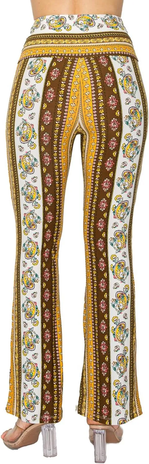 LA12ST High Waisted Yoga Flare Leggings for Women Tummy Control Printed Palazzo Pants Buttery Soft Bell Bottom Pants