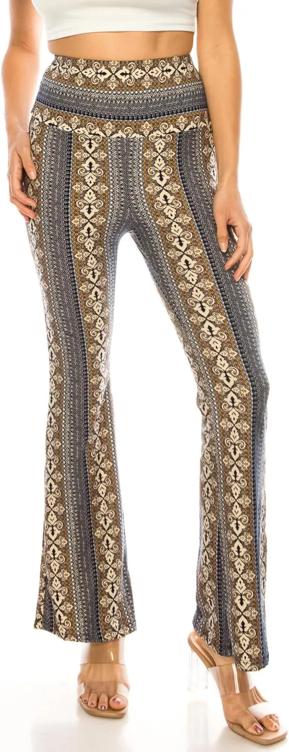 LA12ST High Waisted Yoga Flare Leggings for Women Tummy Control Printed Palazzo Pants Buttery Soft Bell Bottom Pants