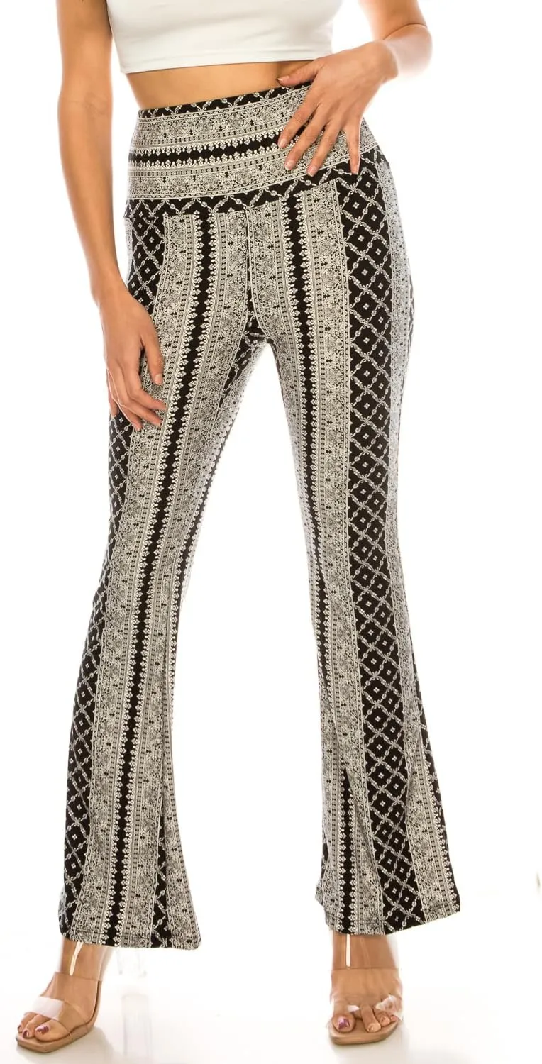 LA12ST High Waisted Yoga Flare Leggings for Women Tummy Control Printed Palazzo Pants Buttery Soft Bell Bottom Pants