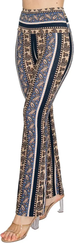 LA12ST High Waisted Yoga Flare Leggings for Women Tummy Control Printed Palazzo Pants Buttery Soft Bell Bottom Pants