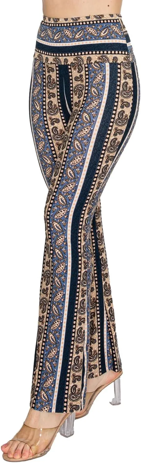 LA12ST High Waisted Yoga Flare Leggings for Women Tummy Control Printed Palazzo Pants Buttery Soft Bell Bottom Pants