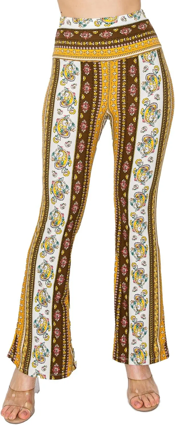LA12ST High Waisted Yoga Flare Leggings for Women Tummy Control Printed Palazzo Pants Buttery Soft Bell Bottom Pants