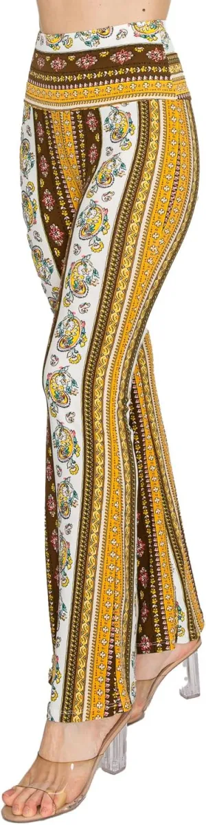 LA12ST High Waisted Yoga Flare Leggings for Women Tummy Control Printed Palazzo Pants Buttery Soft Bell Bottom Pants