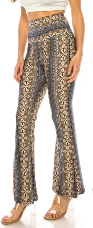 LA12ST High Waisted Yoga Flare Leggings for Women Tummy Control Printed Palazzo Pants Buttery Soft Bell Bottom Pants