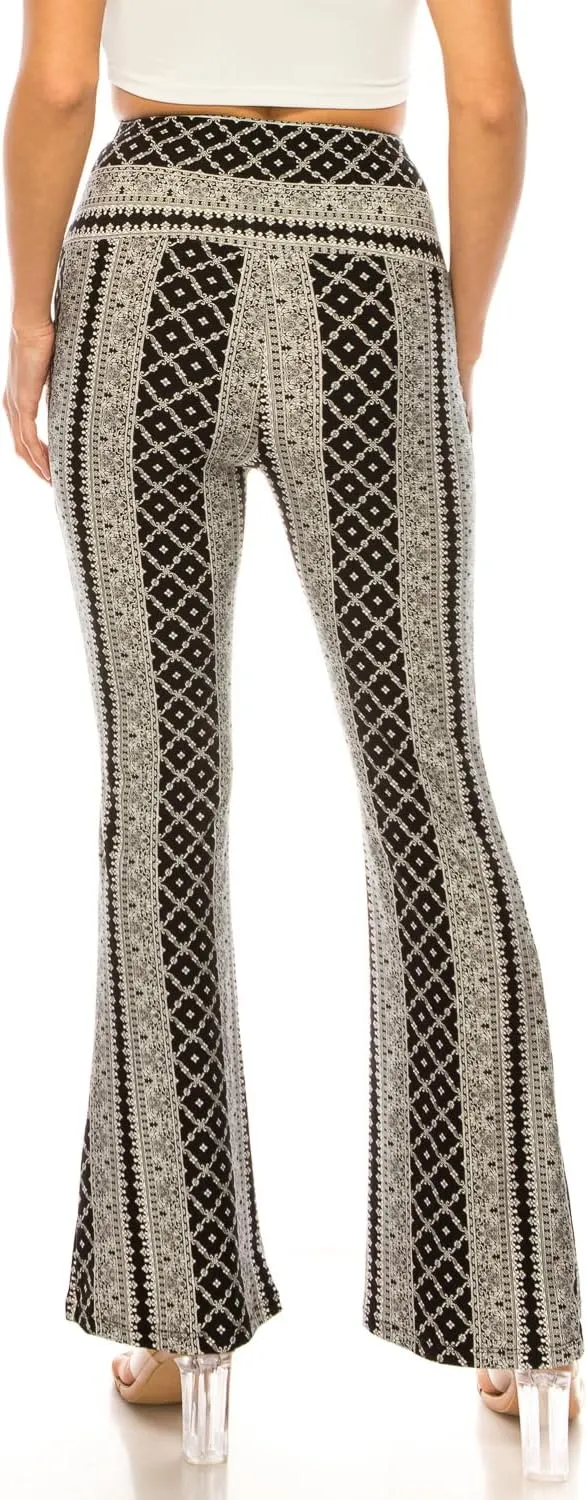 LA12ST High Waisted Yoga Flare Leggings for Women Tummy Control Printed Palazzo Pants Buttery Soft Bell Bottom Pants