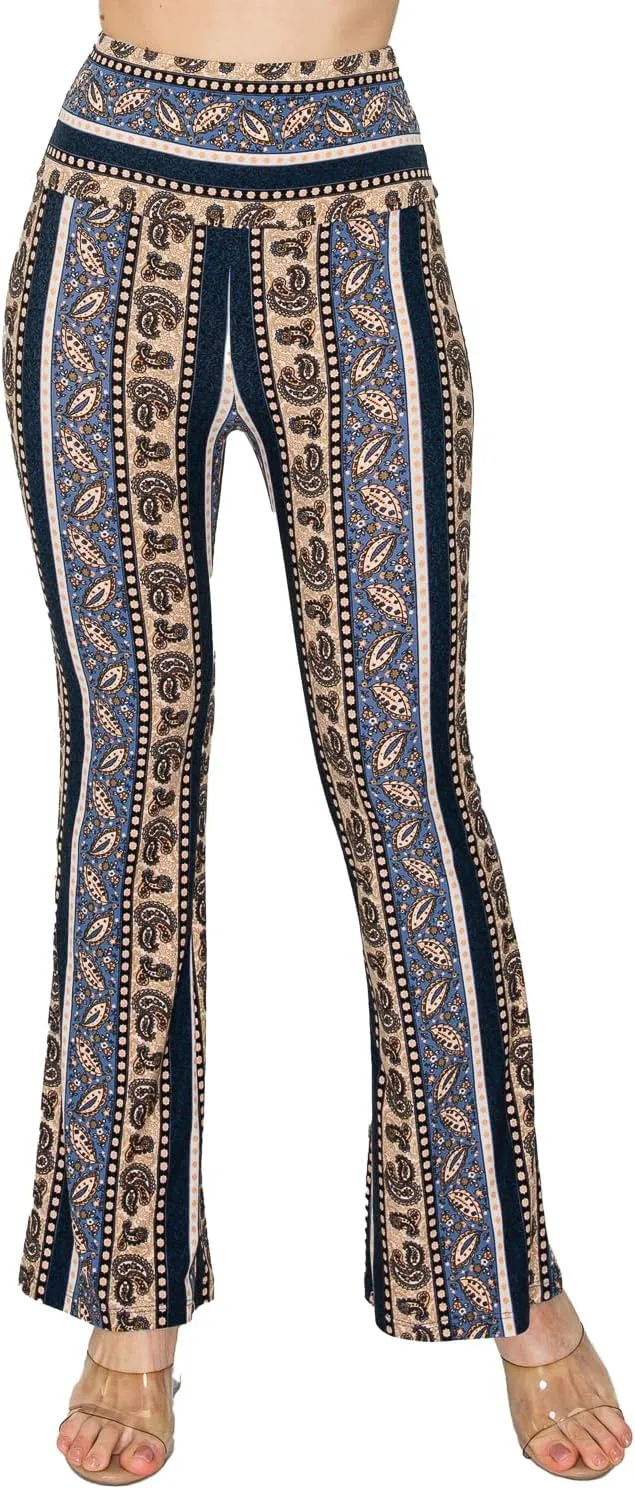 LA12ST High Waisted Yoga Flare Leggings for Women Tummy Control Printed Palazzo Pants Buttery Soft Bell Bottom Pants