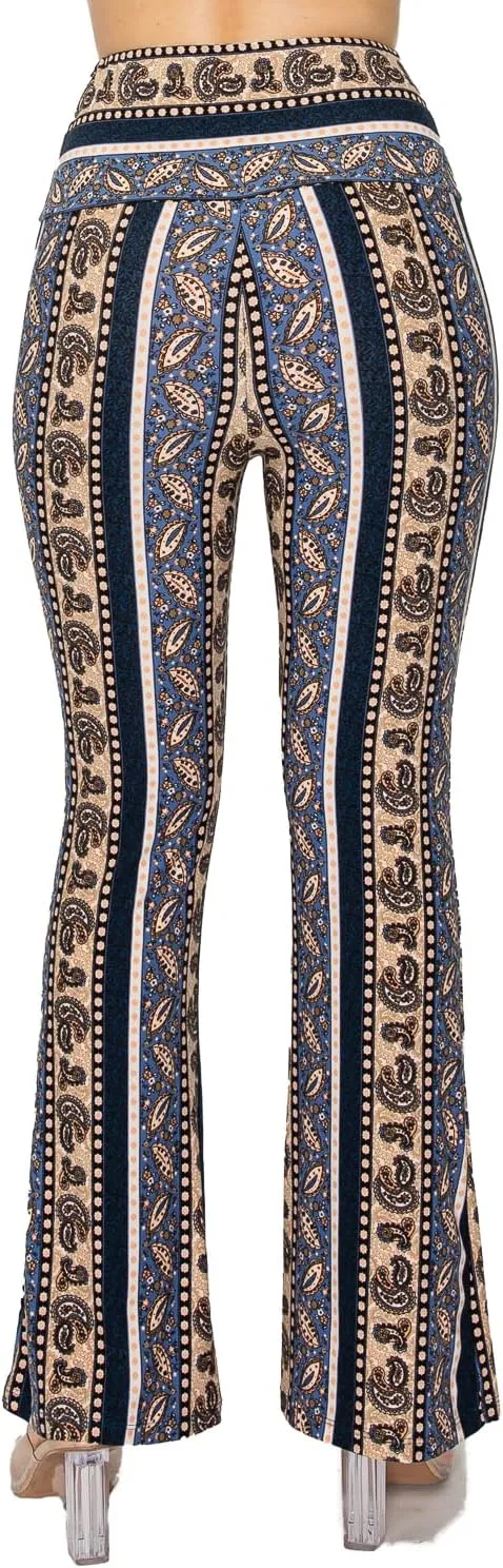 LA12ST High Waisted Yoga Flare Leggings for Women Tummy Control Printed Palazzo Pants Buttery Soft Bell Bottom Pants