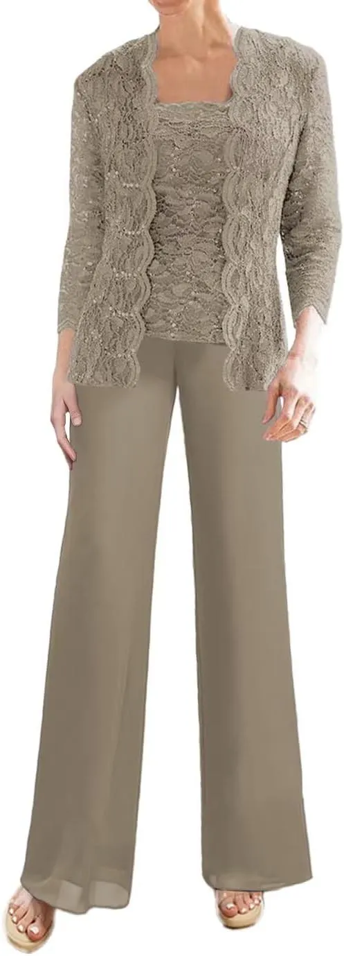 Laces Mother of The Bride Pant Suits Sequins 3 Pieces Wedding Guest Dresses Formal Evening Party Gowns with Jackets