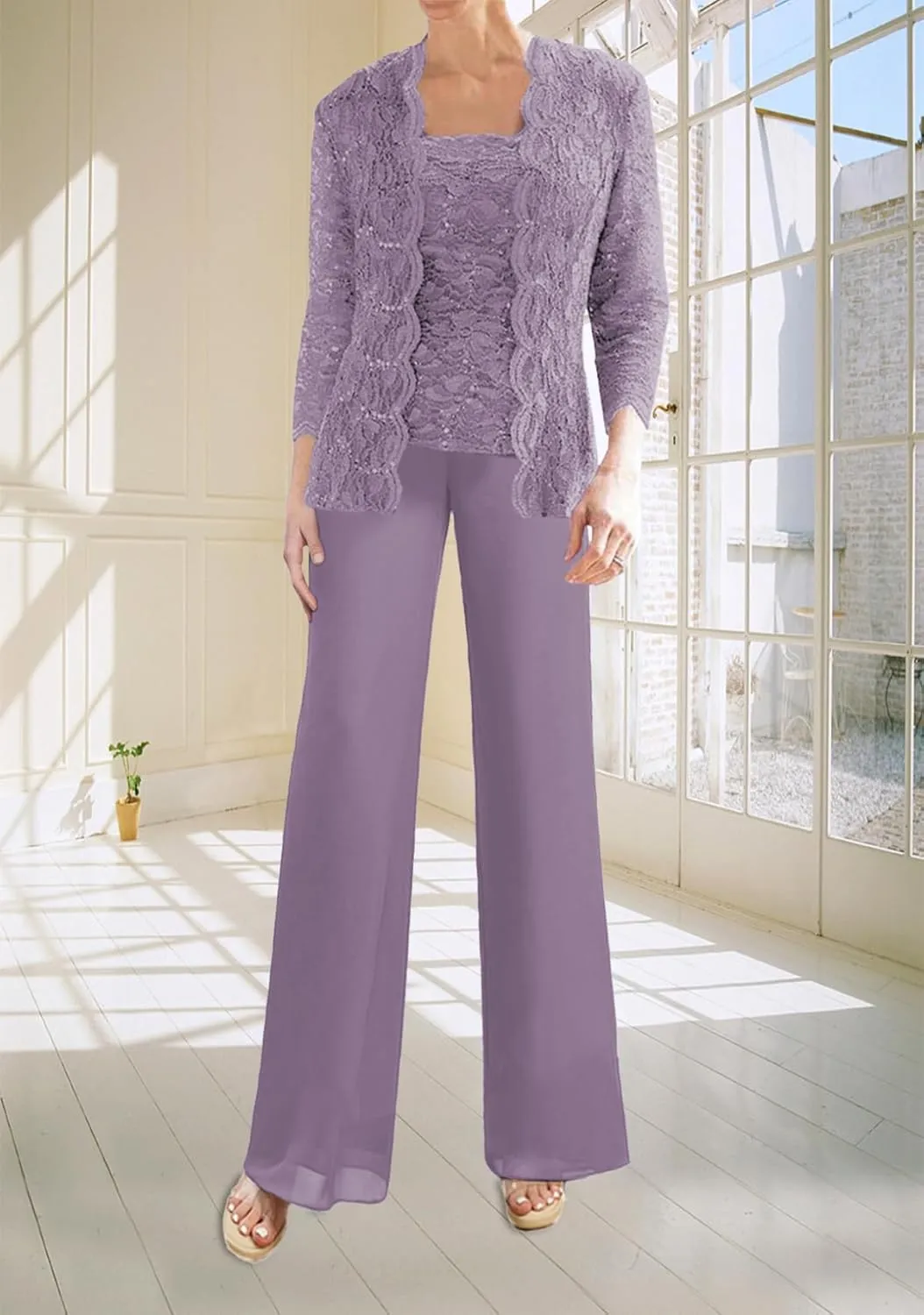 Laces Mother of The Bride Pant Suits Sequins 3 Pieces Wedding Guest Dresses Formal Evening Party Gowns with Jackets