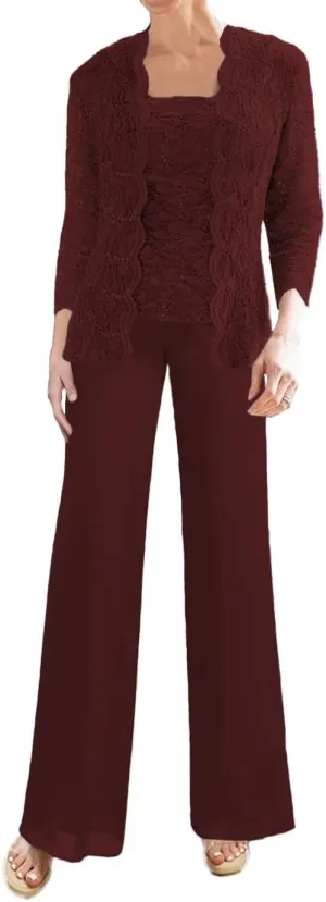 Laces Mother of The Bride Pant Suits Sequins 3 Pieces Wedding Guest Dresses Formal Evening Party Gowns with Jackets