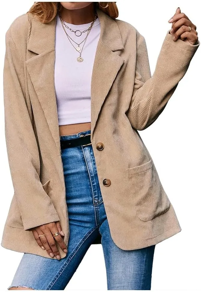 Ladyful Womens Lapel Corduroy Blazer Jacket Dressy Casual Business Suit Jacket Fall Trendy Work Outerwear
