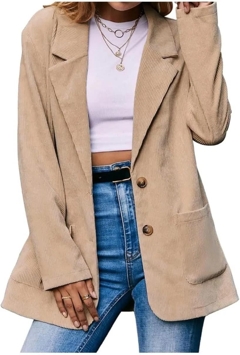 Ladyful Womens Lapel Corduroy Blazer Jacket Dressy Casual Business Suit Jacket Fall Trendy Work Outerwear