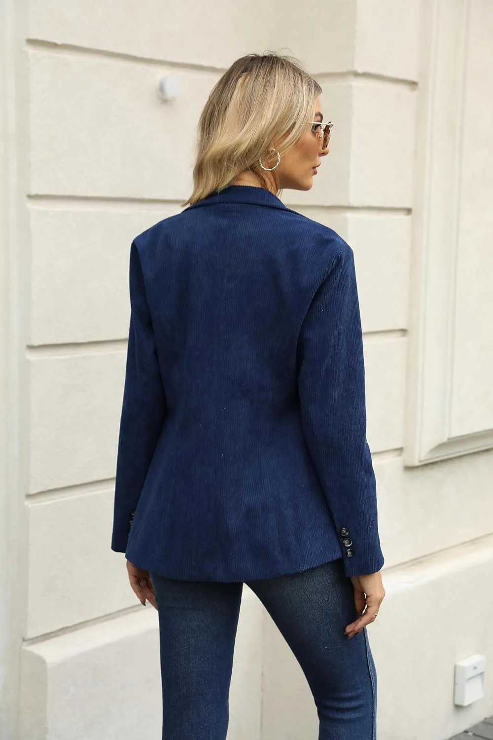 Ladyful Women's Slim Fit Corduroy Blazer Jacket Button Down Long Sleeve Work Office Coat Outerwear