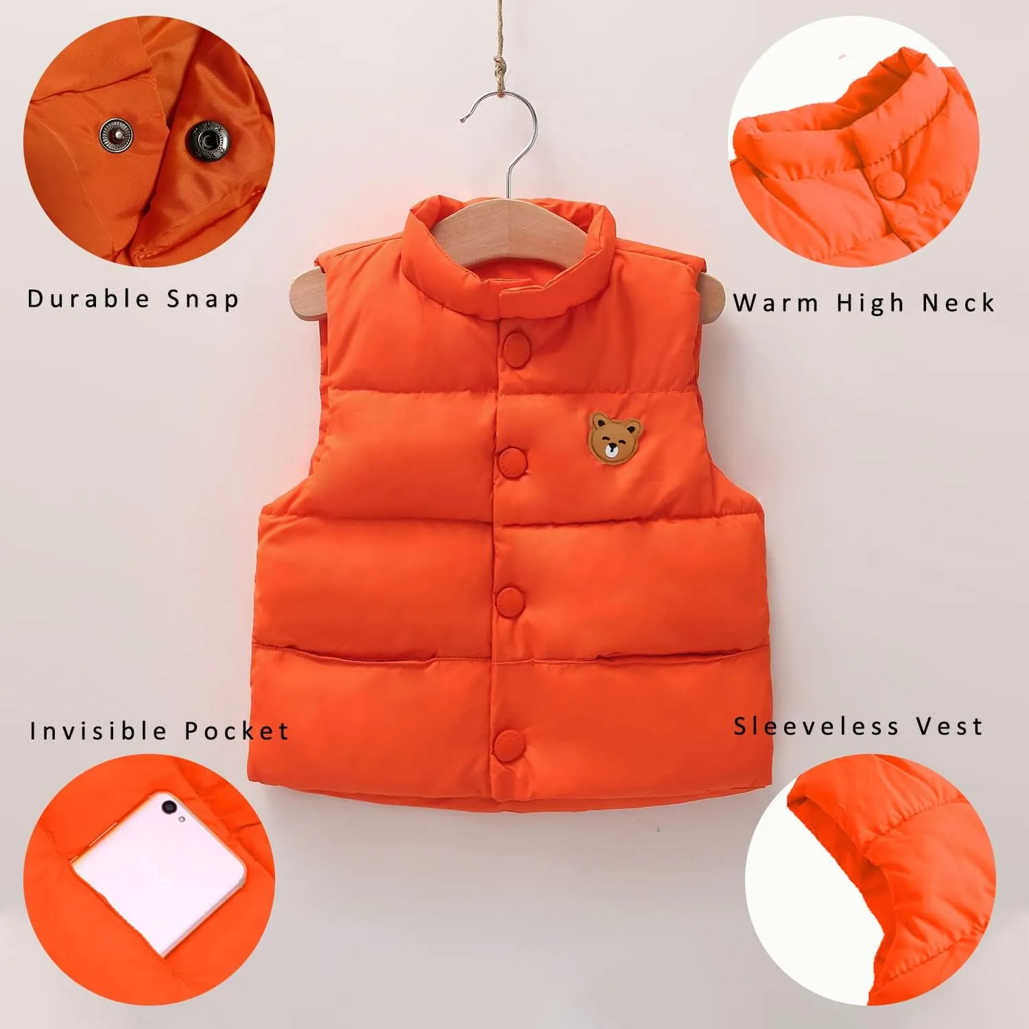 LANDUNSI Baby Boys Girls Puffer Vest Winter Warm Lightweight Toddler Vest Outerwear High Neck Cute Sleeveless Jacket