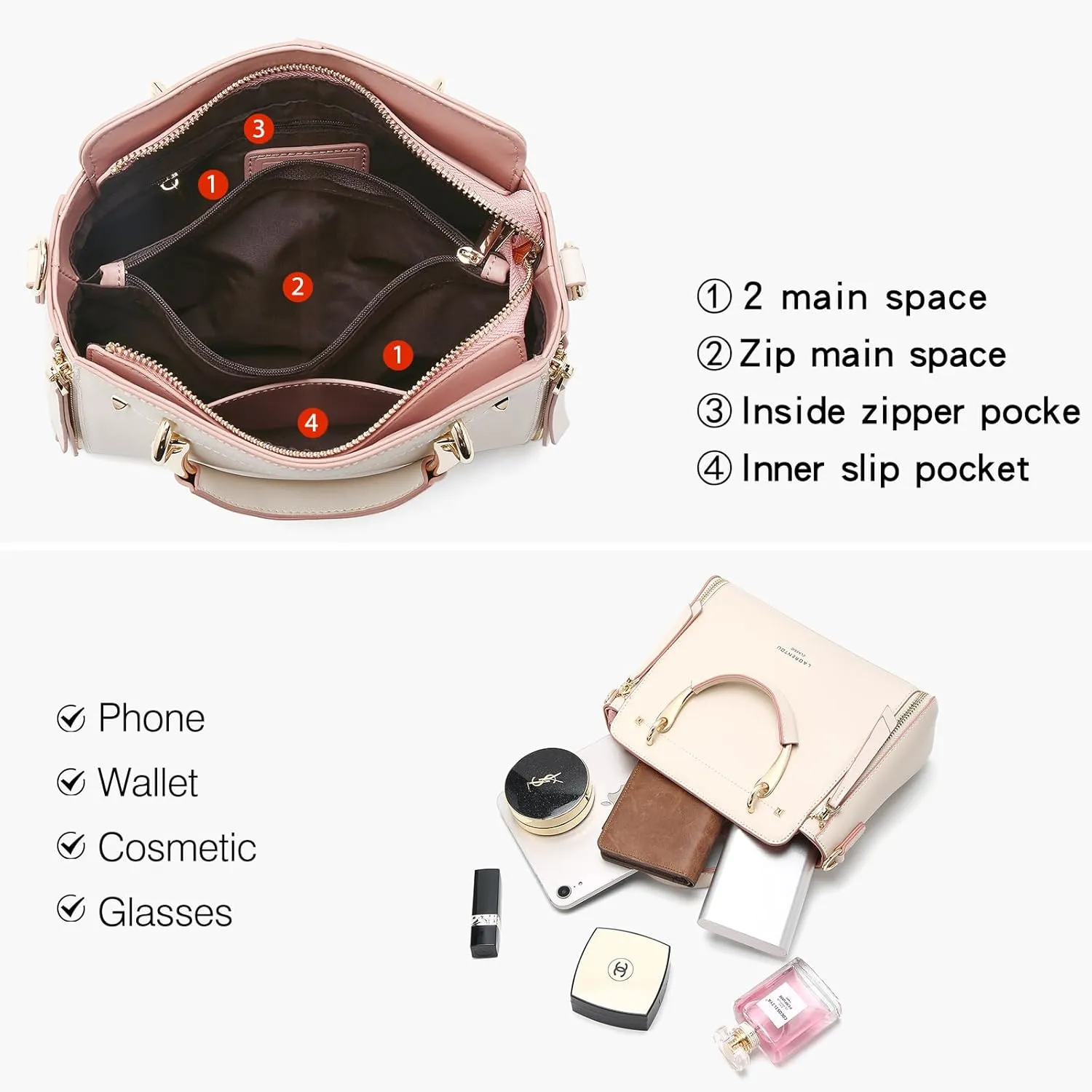 LAORENTOU Cowhide Leather Women Crossbody Handbag Satchel Style Purse Classic Stylish for Ladies