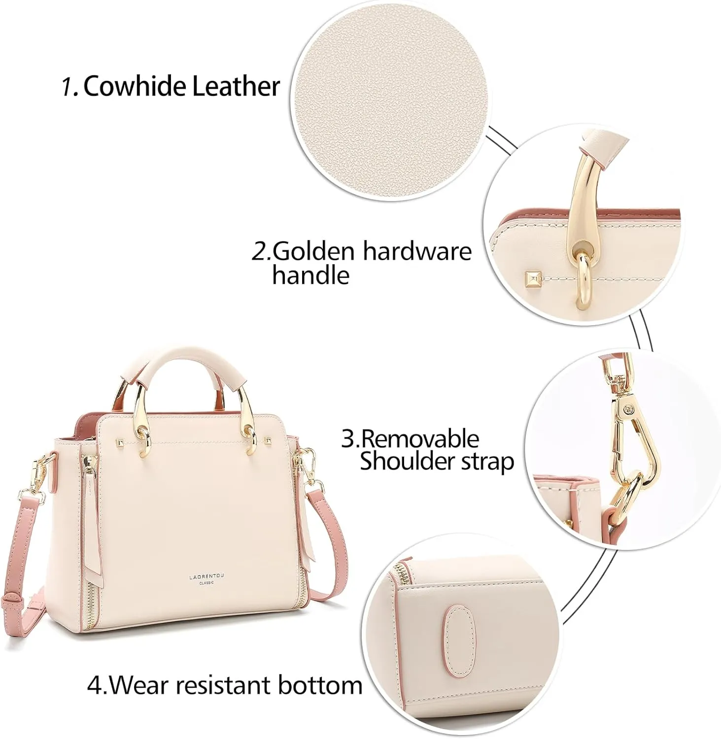 LAORENTOU Cowhide Leather Women Crossbody Handbag Satchel Style Purse Classic Stylish for Ladies