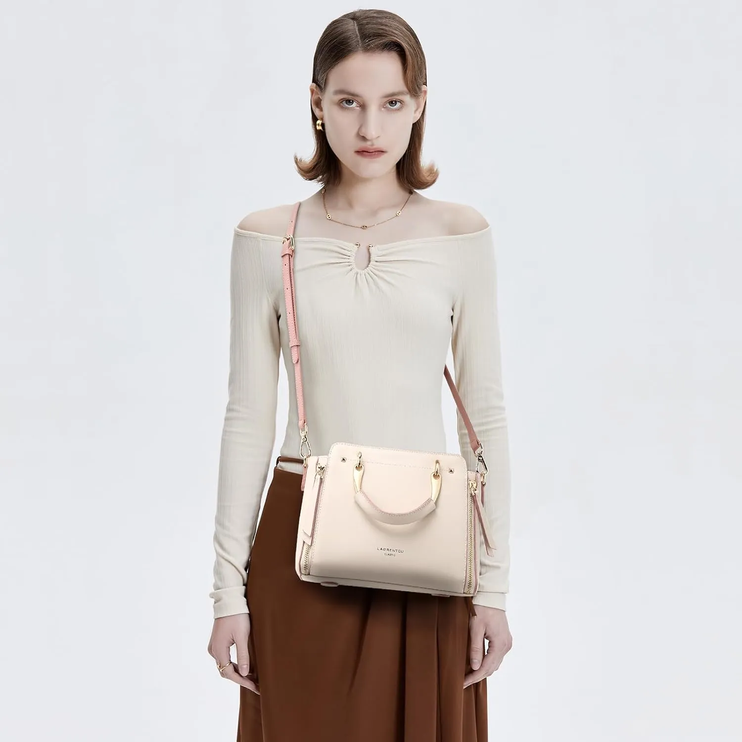 LAORENTOU Cowhide Leather Women Crossbody Handbag Satchel Style Purse Classic Stylish for Ladies