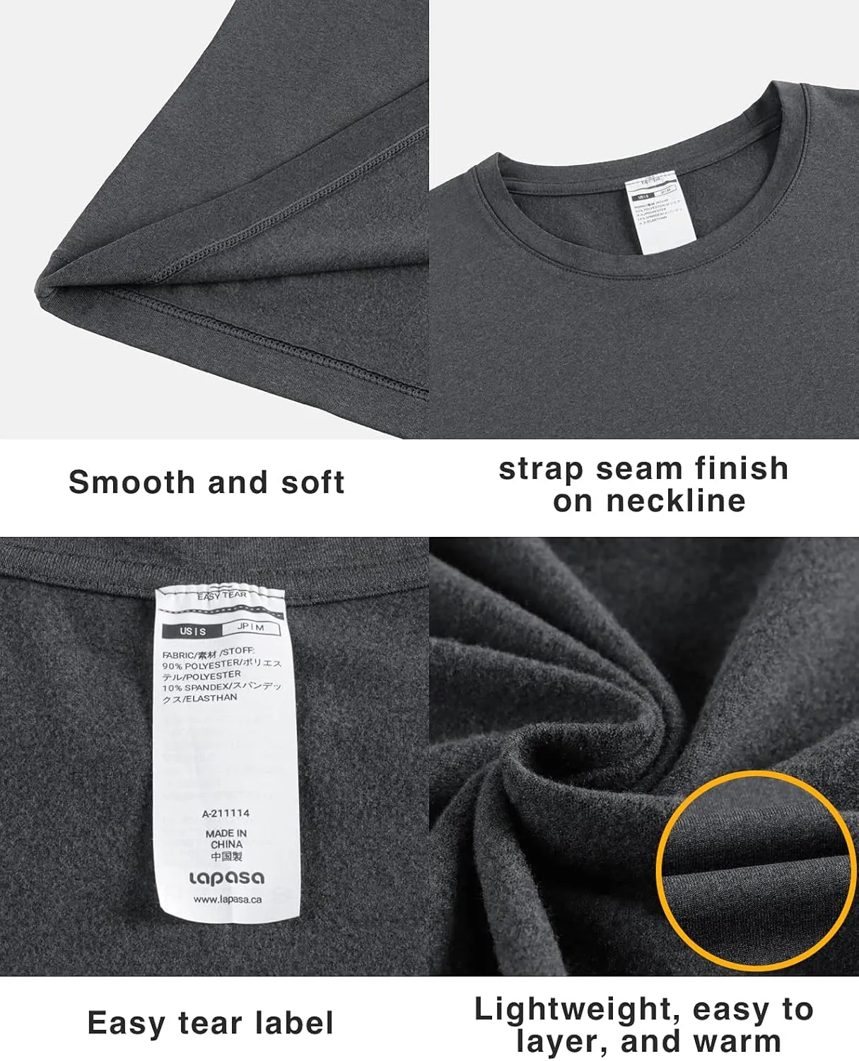 LAPASA Men's Thermal Underwear Top Crewneck Long Sleeve Shirt Base Layer Lightweight Midweight Heavyweight Winter M09/M26/M55