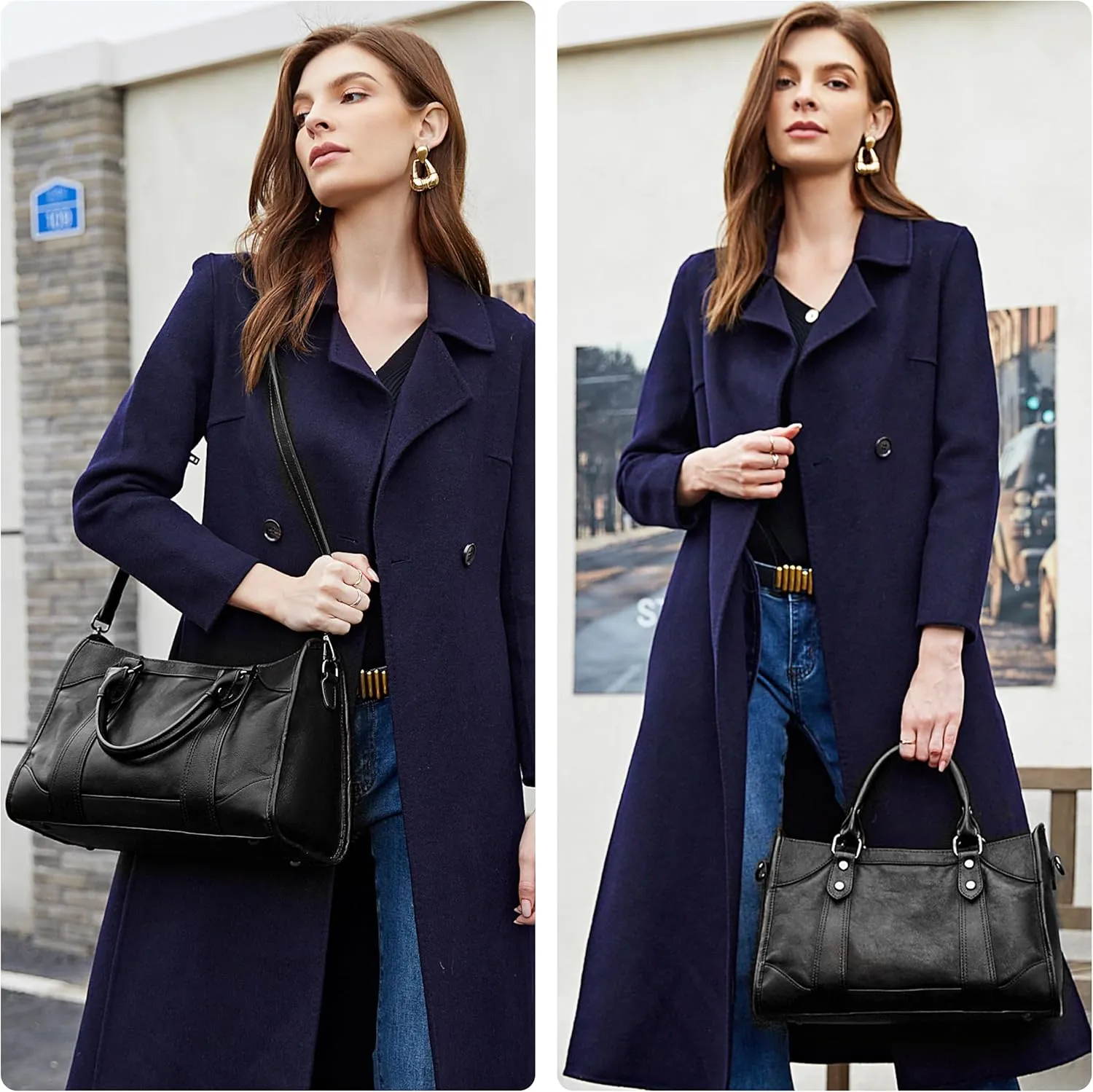 Large Leather Crossbody Bag for Women - Stylish Tote Satchel Handbag in Coffee Color