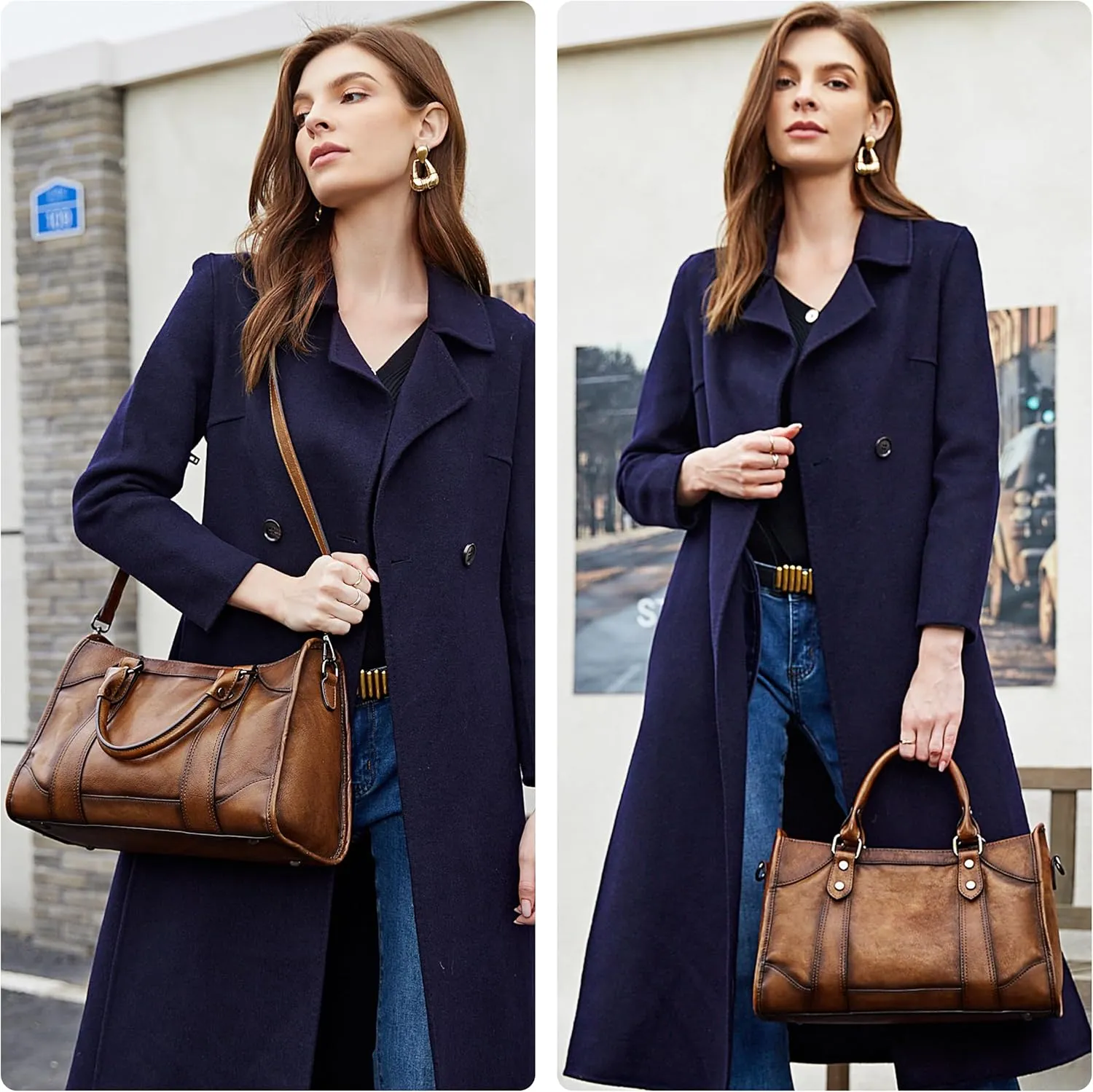 Large Leather Crossbody Bag for Women - Stylish Tote Satchel Handbag in Coffee Color