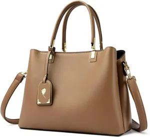 Large Leather Tote Handbag for Women - Stylish Beige Crossbody Satchel with Top Handle