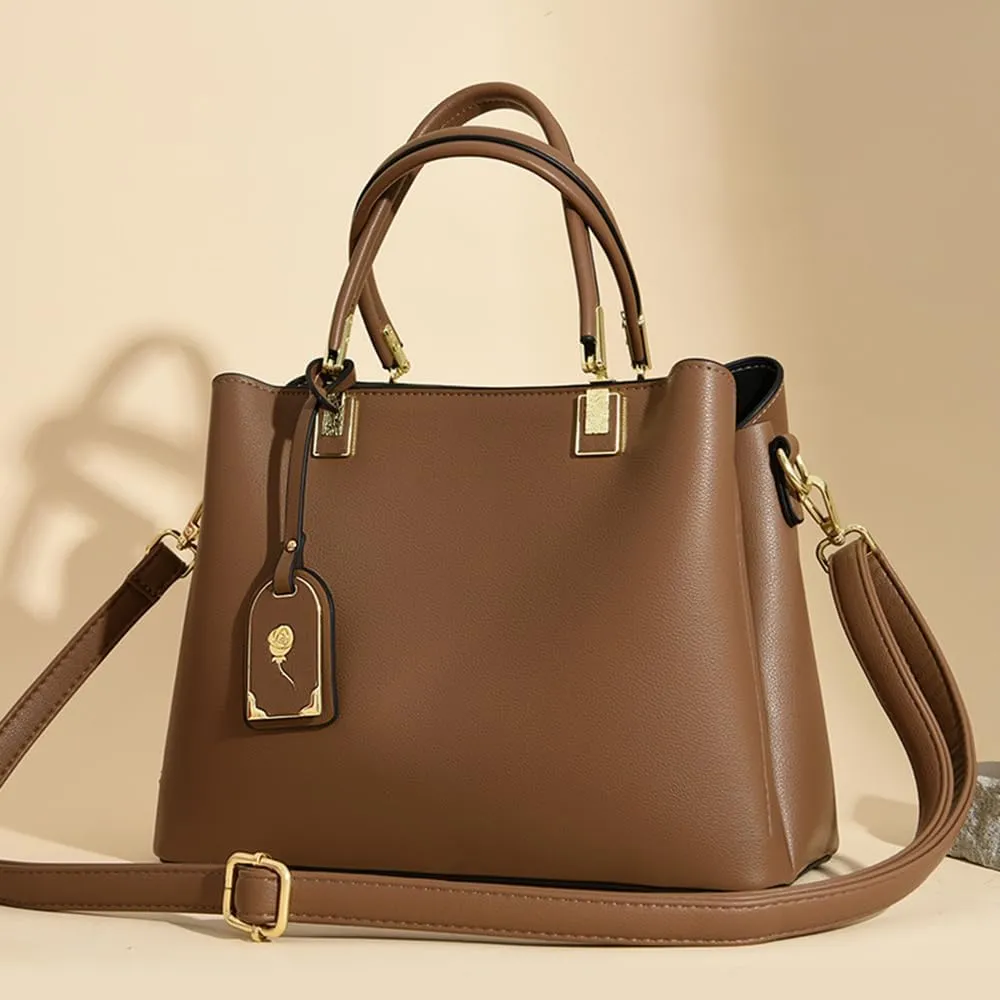 Large Leather Tote Handbag for Women - Stylish Beige Crossbody Satchel with Top Handle