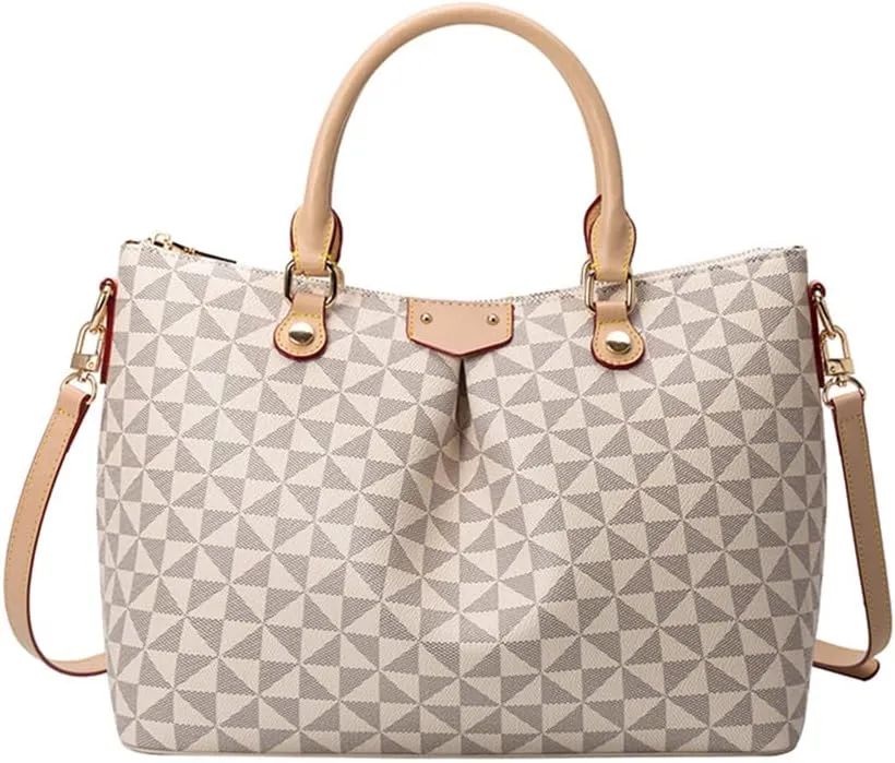 Large Plaid Tote Bag for Women - Stylish Handbag, Satchel, and Crossbody Purse in White