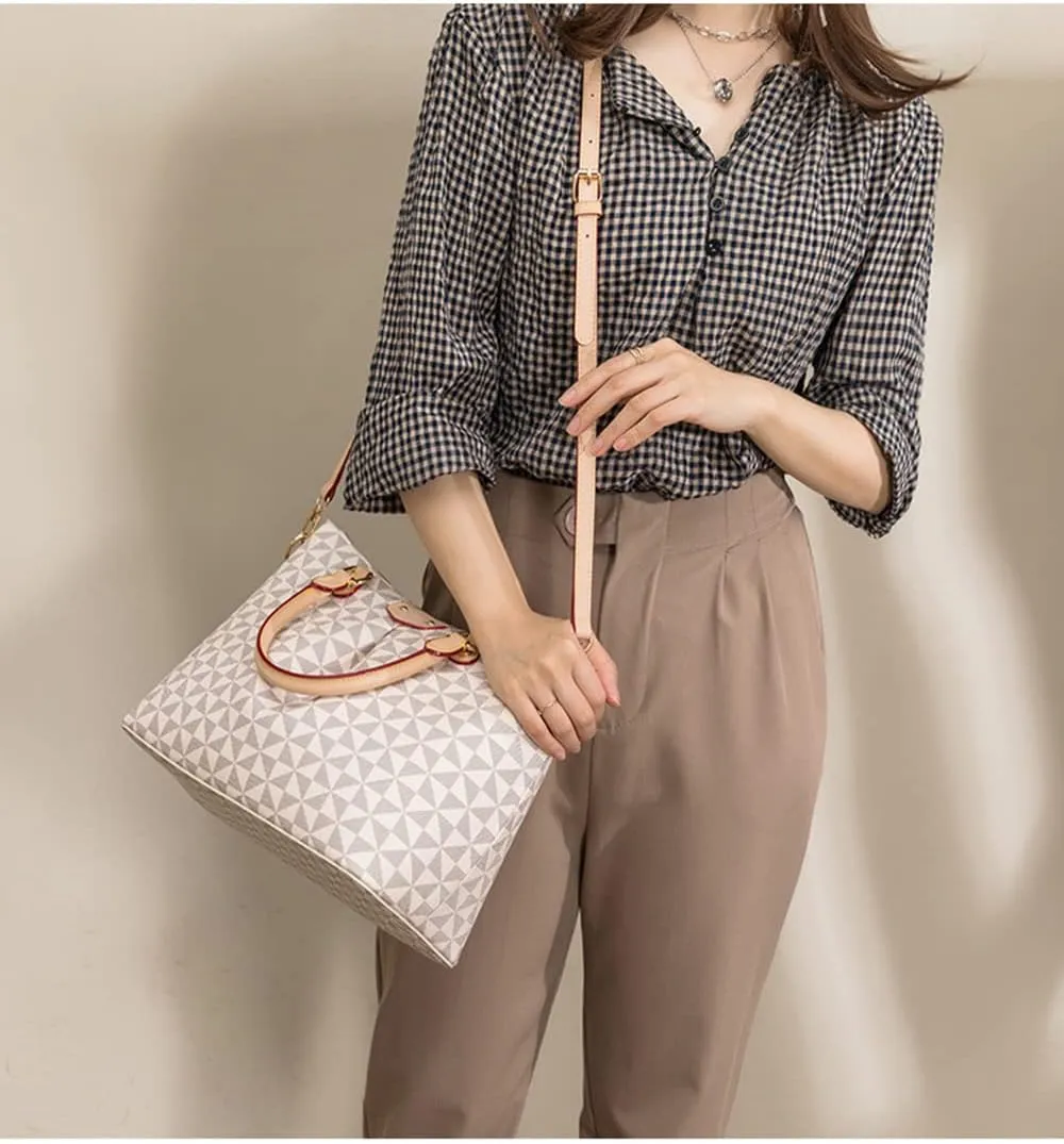 Large Plaid Tote Bag for Women - Stylish Handbag, Satchel, and Crossbody Purse in White