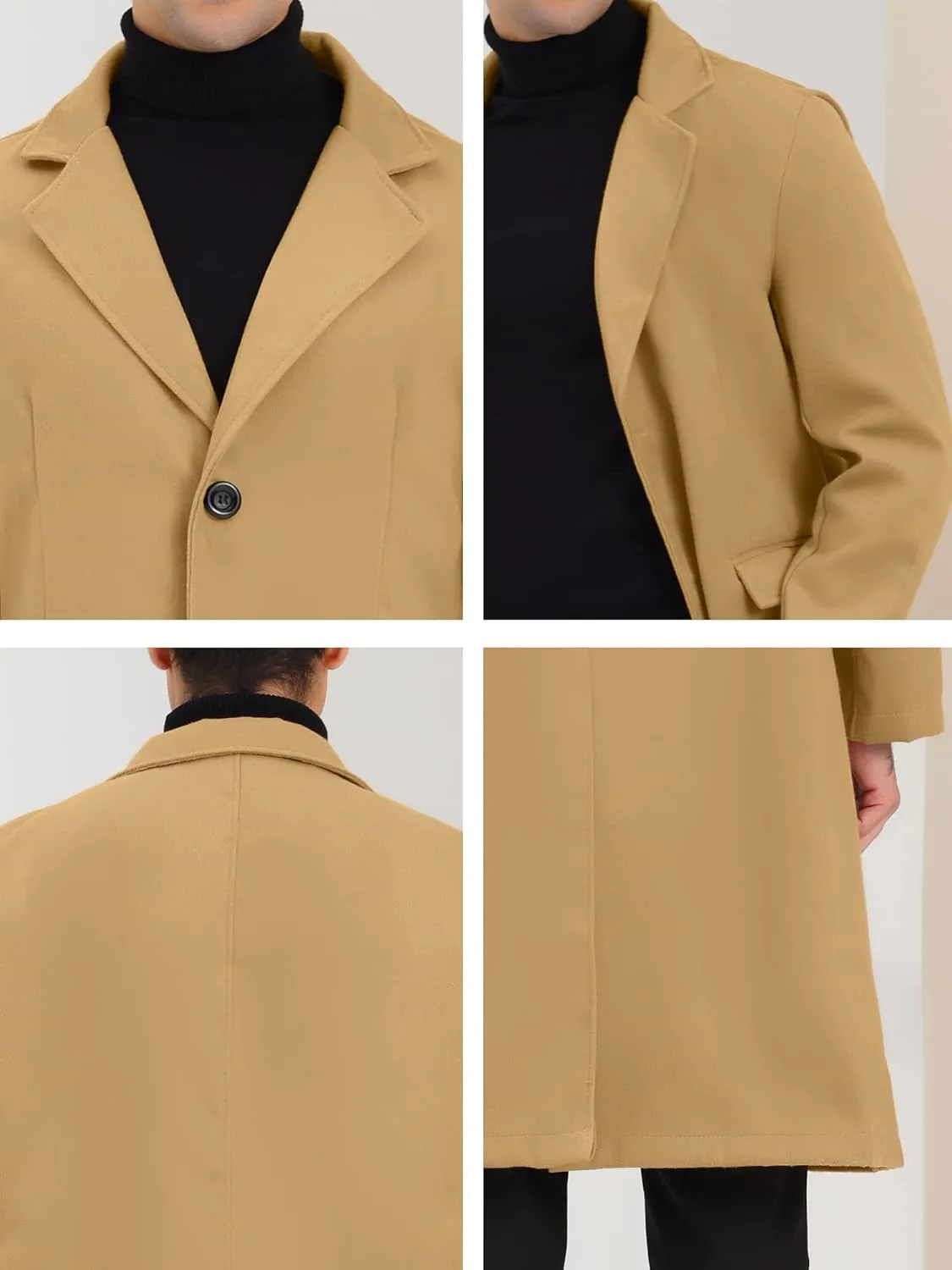 Lars Amadeus Men's Winter Overcoat Single Breasted Notched Lapel Long Trench Coat