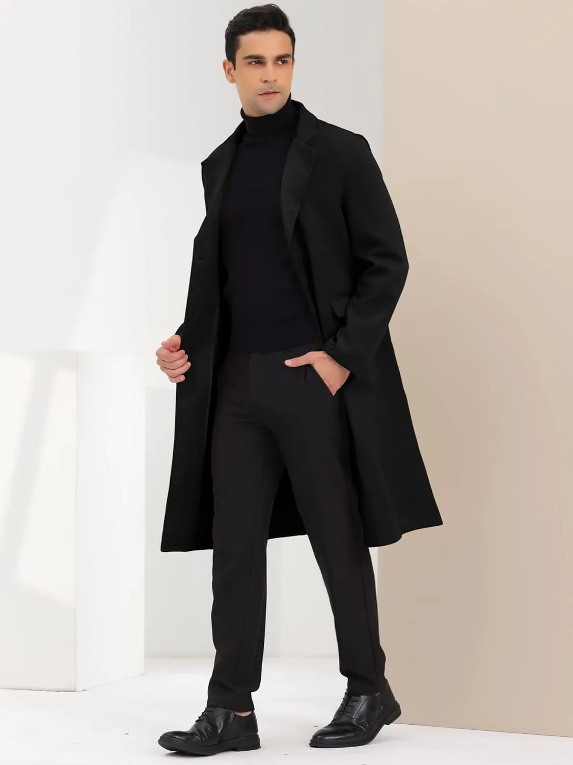Lars Amadeus Men's Winter Overcoat Single Breasted Notched Lapel Long Trench Coat