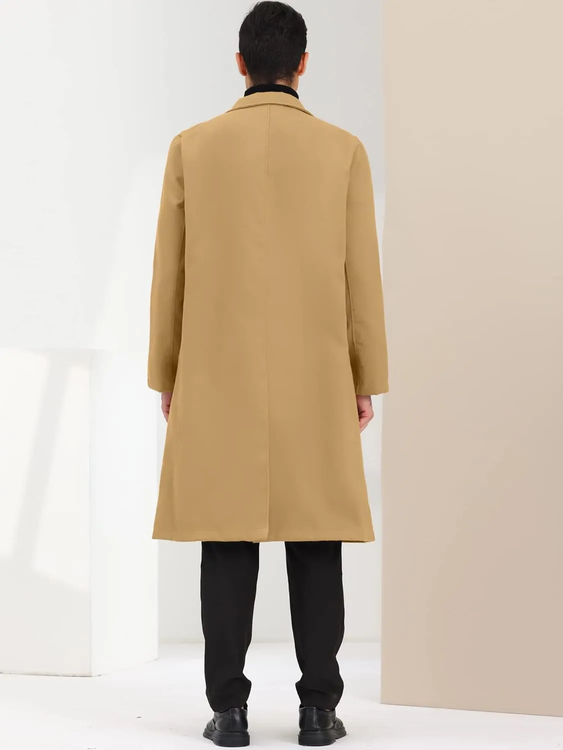 Lars Amadeus Men's Winter Overcoat Single Breasted Notched Lapel Long Trench Coat