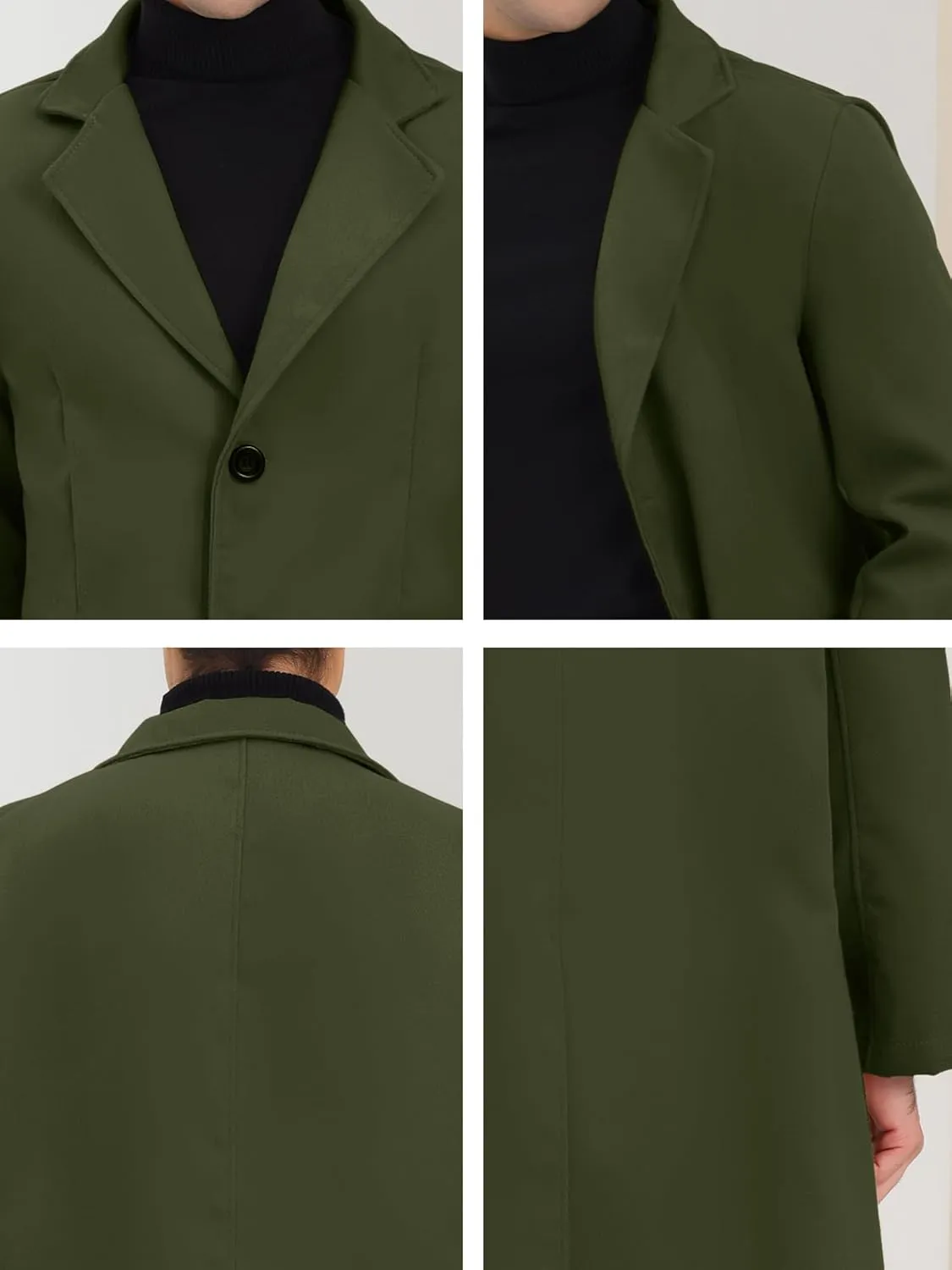 Lars Amadeus Men's Winter Overcoat Single Breasted Notched Lapel Long Trench Coat
