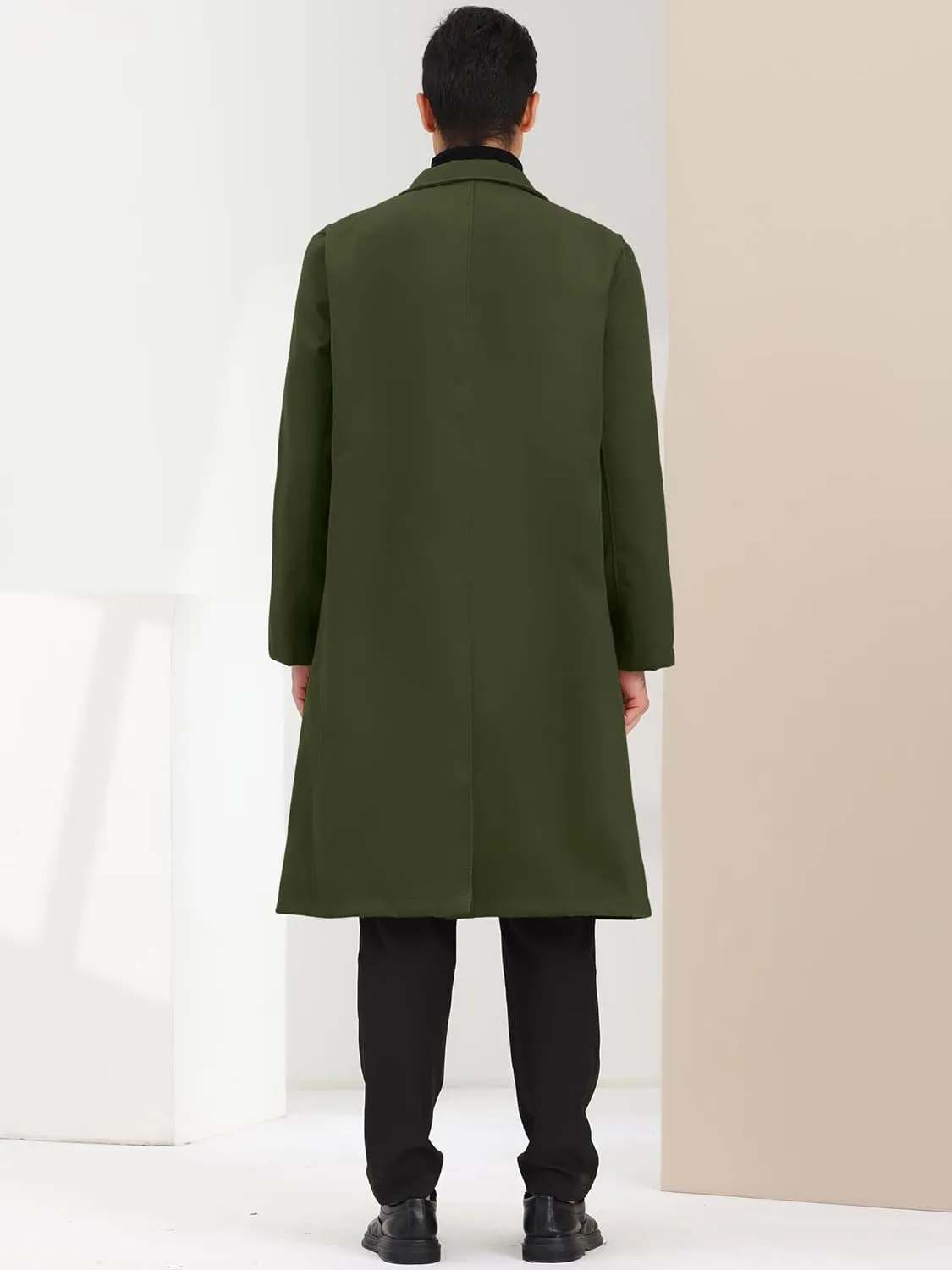 Lars Amadeus Men's Winter Overcoat Single Breasted Notched Lapel Long Trench Coat