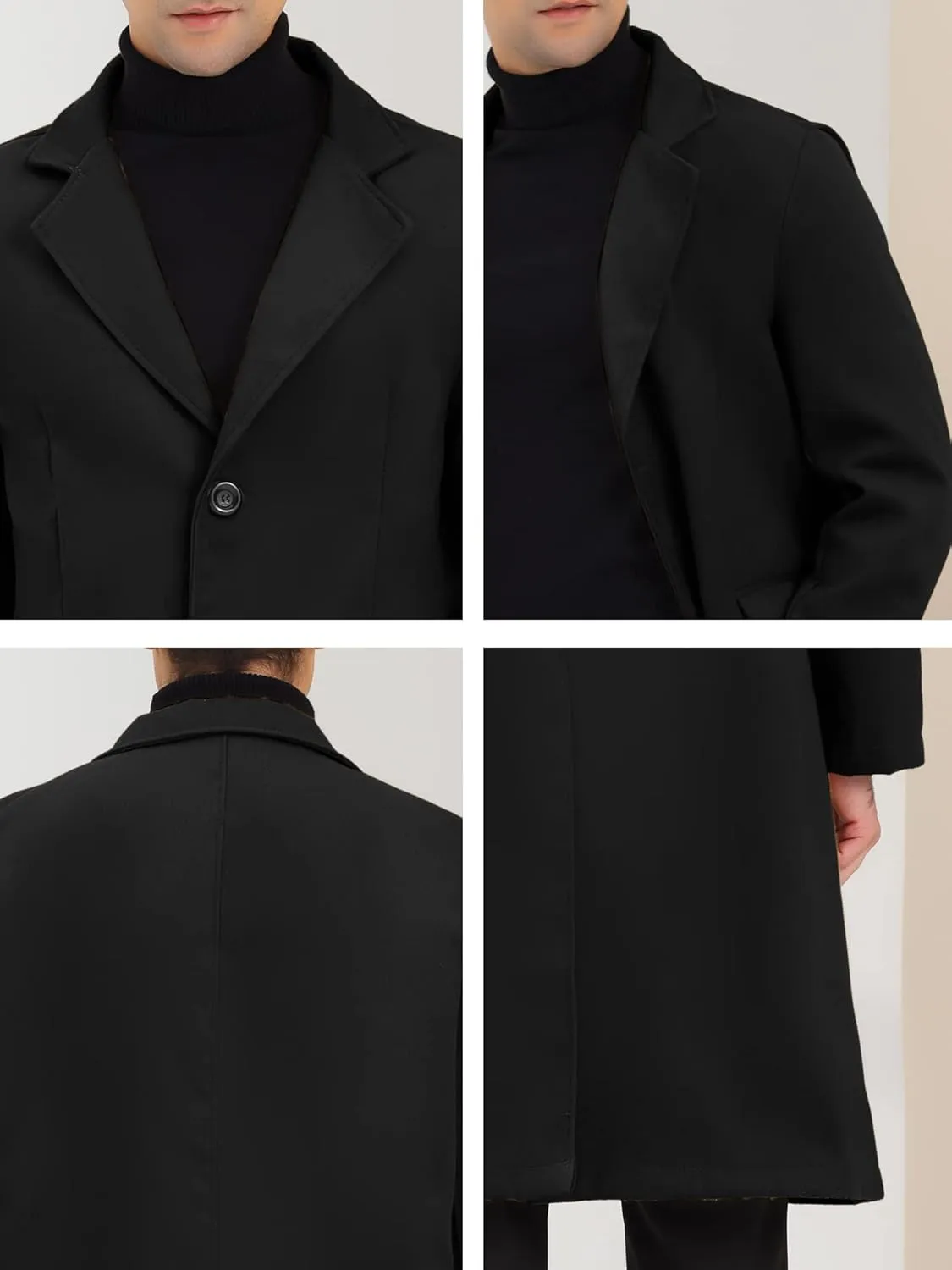 Lars Amadeus Men's Winter Overcoat Single Breasted Notched Lapel Long Trench Coat