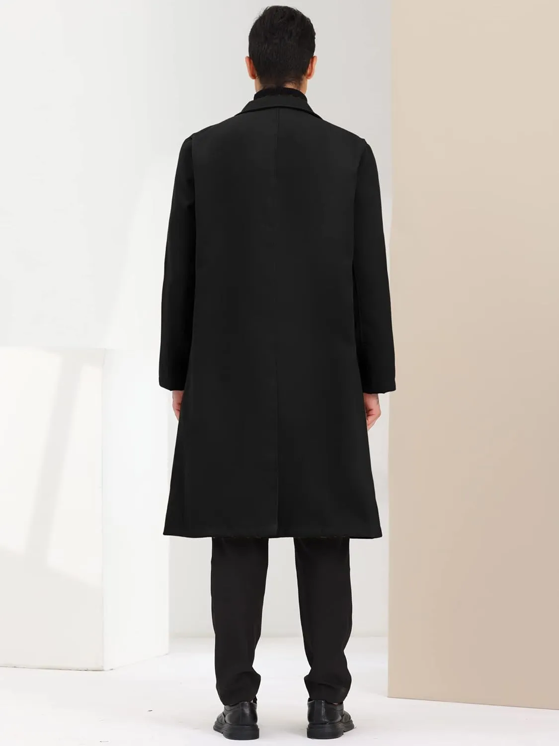 Lars Amadeus Men's Winter Overcoat Single Breasted Notched Lapel Long Trench Coat