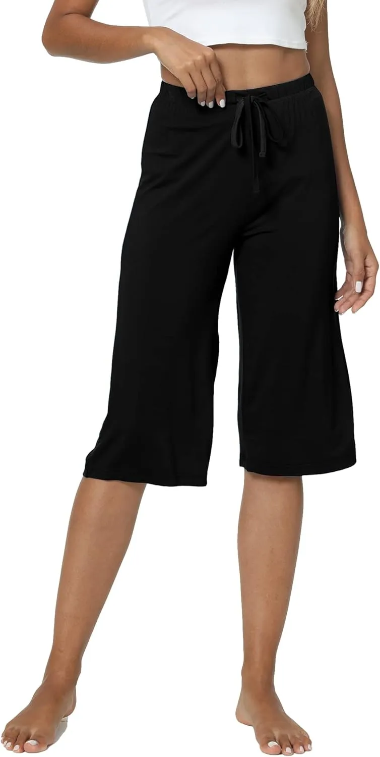 LazyCozy Capri Pajama Pants for Women - Viscose Made from Bamboo, Soft Lounge Pants Pj Bottoms Lightweight Sleepwear