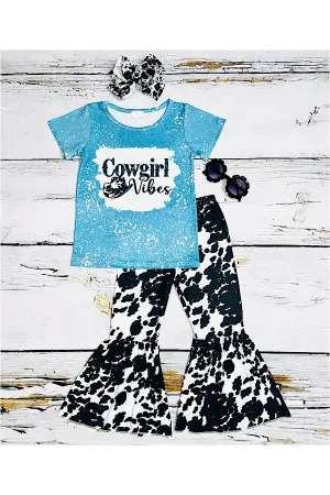 LC0015 Turquoise "COWGIRL VIBES" 2pc short sleeve set