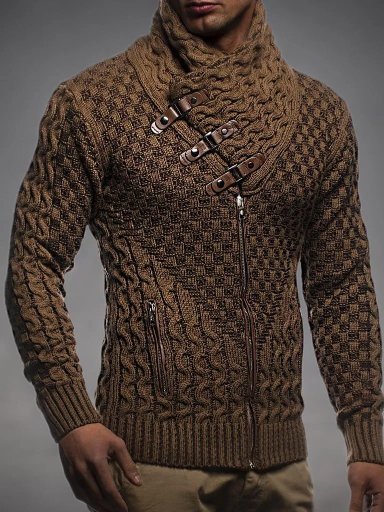 Leif Nelson Men's Knitted Jacket Turtleneck Cardigan Winter Pullover Hoodies Casual Sweaters Jumper LN5340
