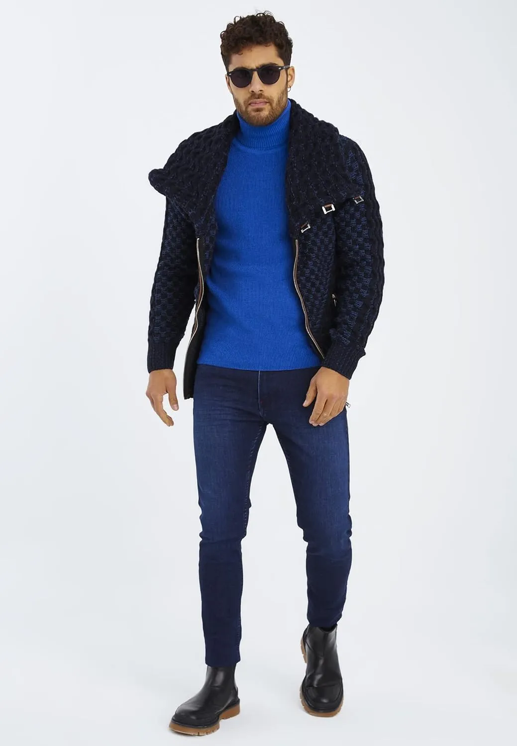 Leif Nelson Men's Knitted Jacket Turtleneck Cardigan Winter Pullover Hoodies Casual Sweaters Jumper LN5340