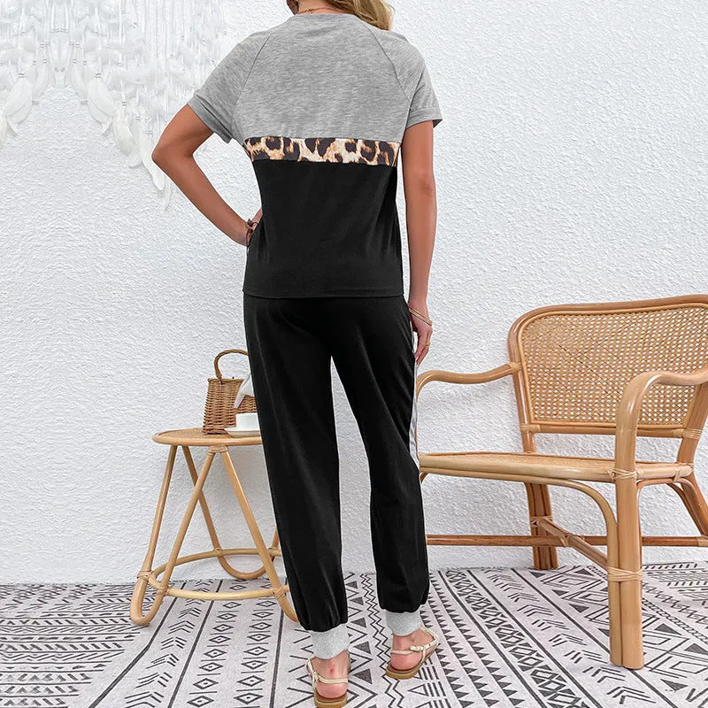 Leopard Print T Shirts & Trousers Casual Suits Wholesale Women'S 2 Piece Sets